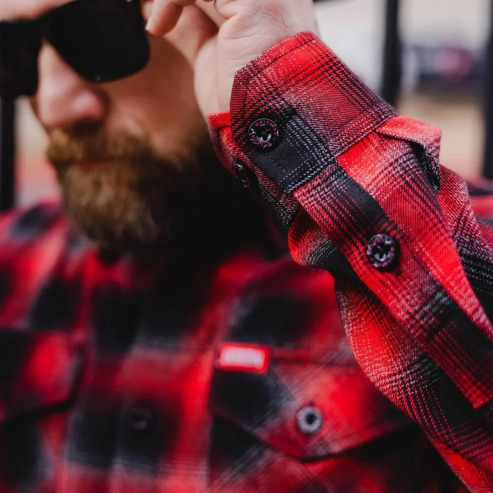 Dixxon Fairview Red Black Plaid Flannel Long Sleeve Shirt - Picture 3 of 10